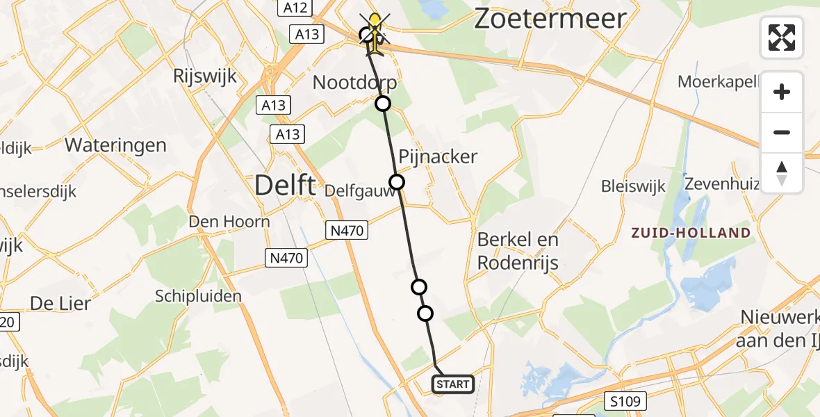 Routekaart van de vlucht: Lifeliner 2 naar Den Haag