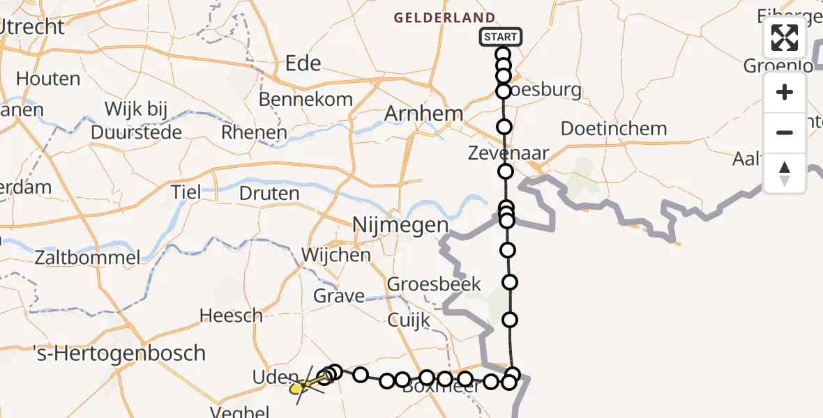 Routekaart van de vlucht: Lifeliner 3 naar Vliegbasis Volkel