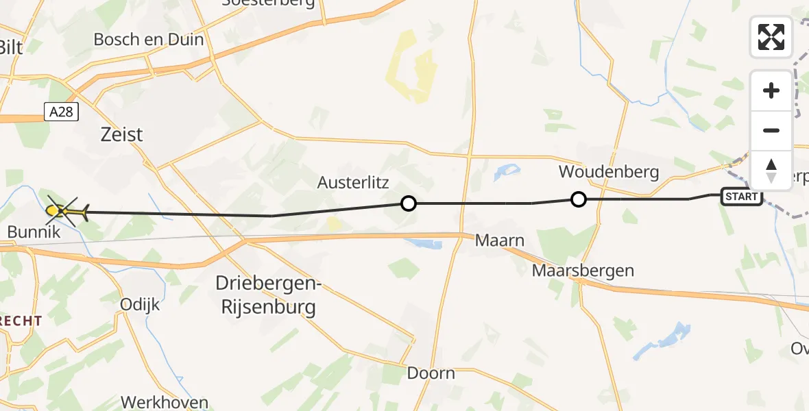 Routekaart van de vlucht: Lifeliner 3 naar Bunnik