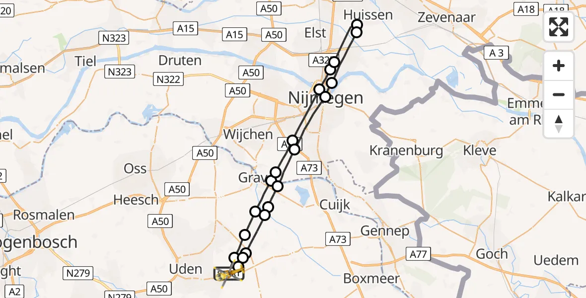 Vluchtroute Traumahelikopter Vliegbasis Volkel - Vliegbasis Volkel, 13 juli 2022, 16:19