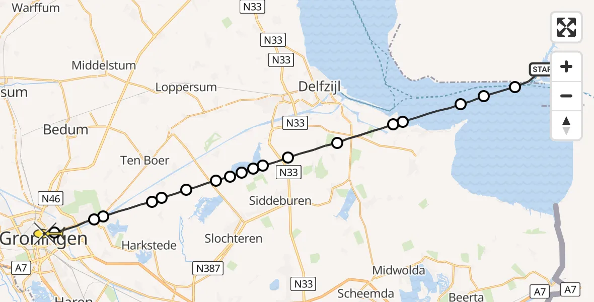 Routekaart van de vlucht: Lifeliner 4 naar Universitair Medisch Centrum Groningen