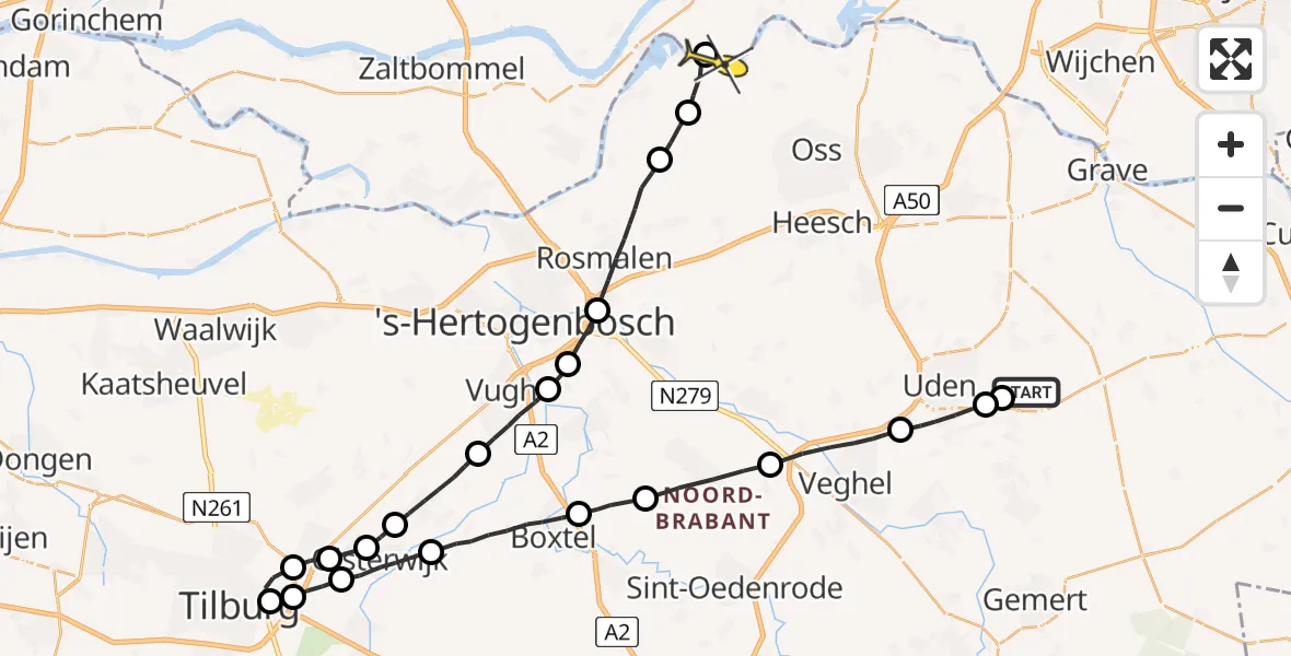 Routekaart van de vlucht: Lifeliner 3 naar Alphen