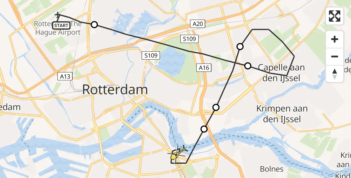 Routekaart van de vlucht: Lifeliner 2 naar Rotterdam