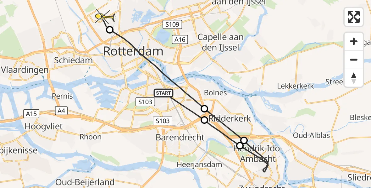 Routekaart van de vlucht: Lifeliner 2 naar Rotterdam The Hague Airport