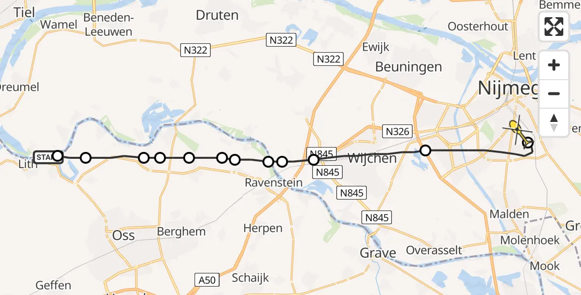 Routekaart van de vlucht: Lifeliner 3 naar Radboud Universitair Medisch Centrum