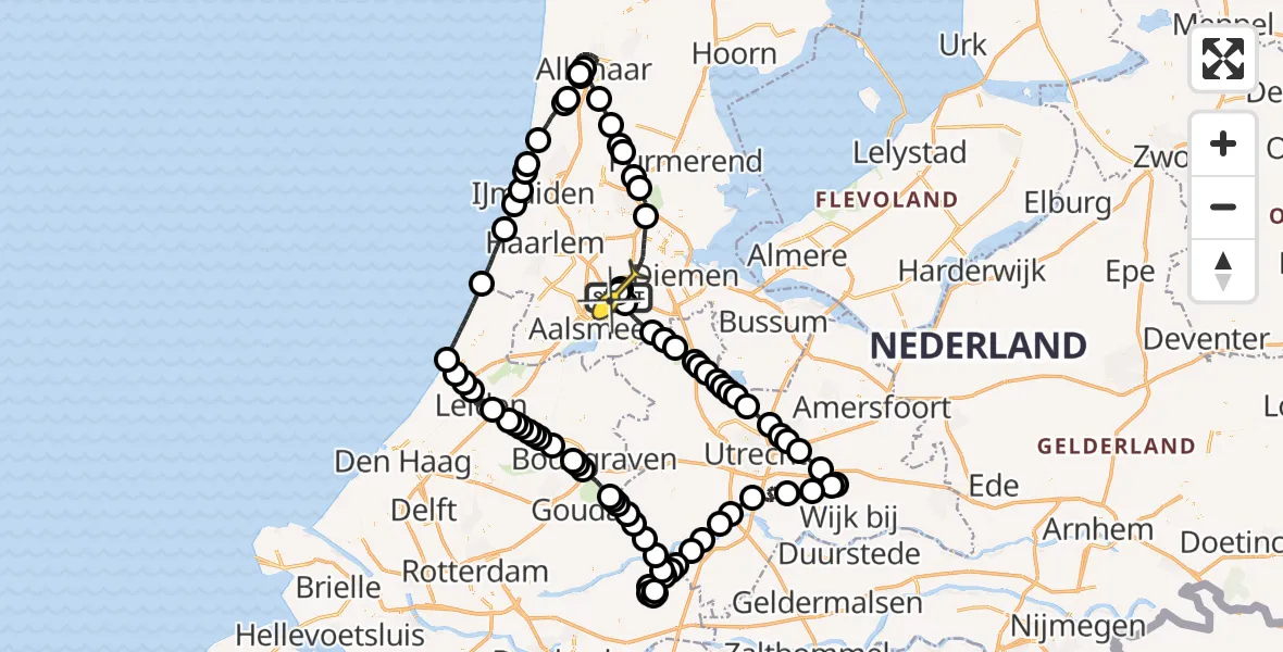 Routekaart van de vlucht: Politieheli naar Schiphol