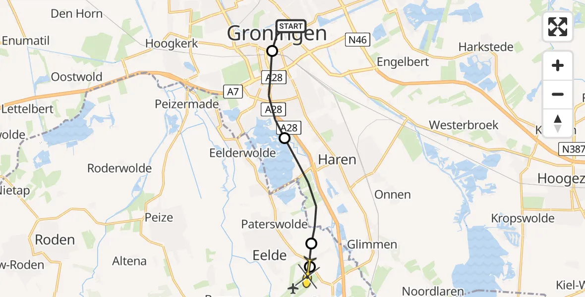 Routekaart van de vlucht: Lifeliner 4 naar Groningen Airport Eelde