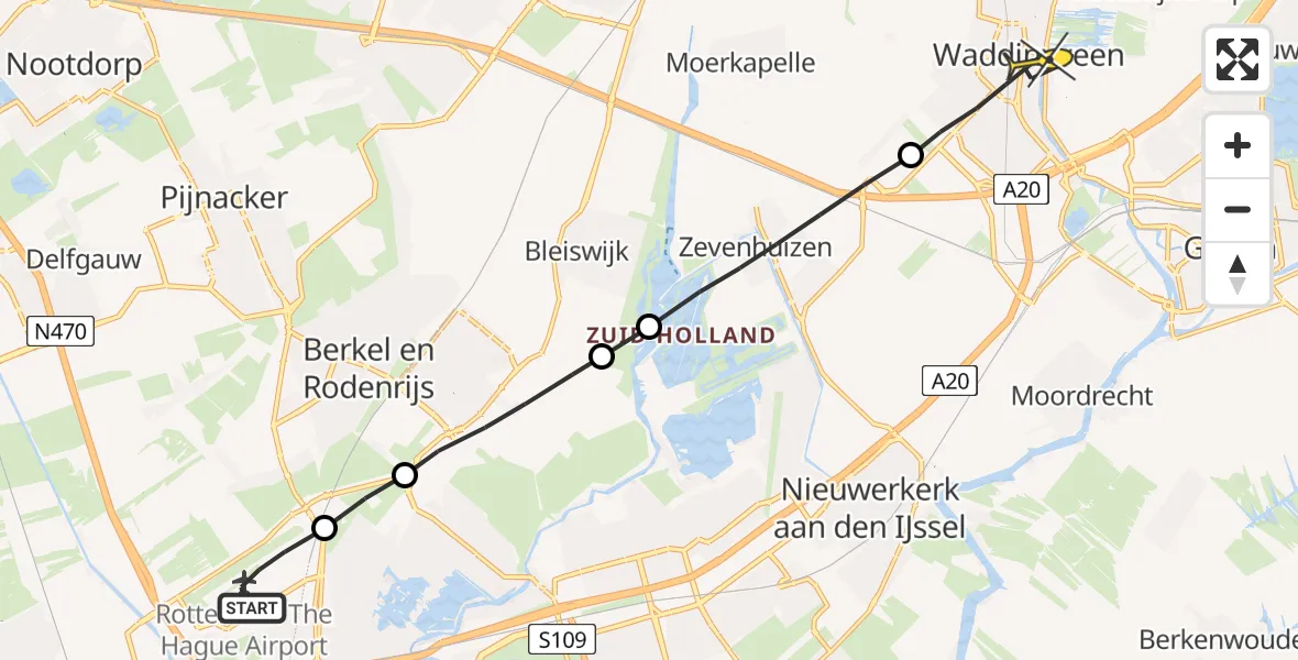 Routekaart van de vlucht: Lifeliner 2 naar Waddinxveen