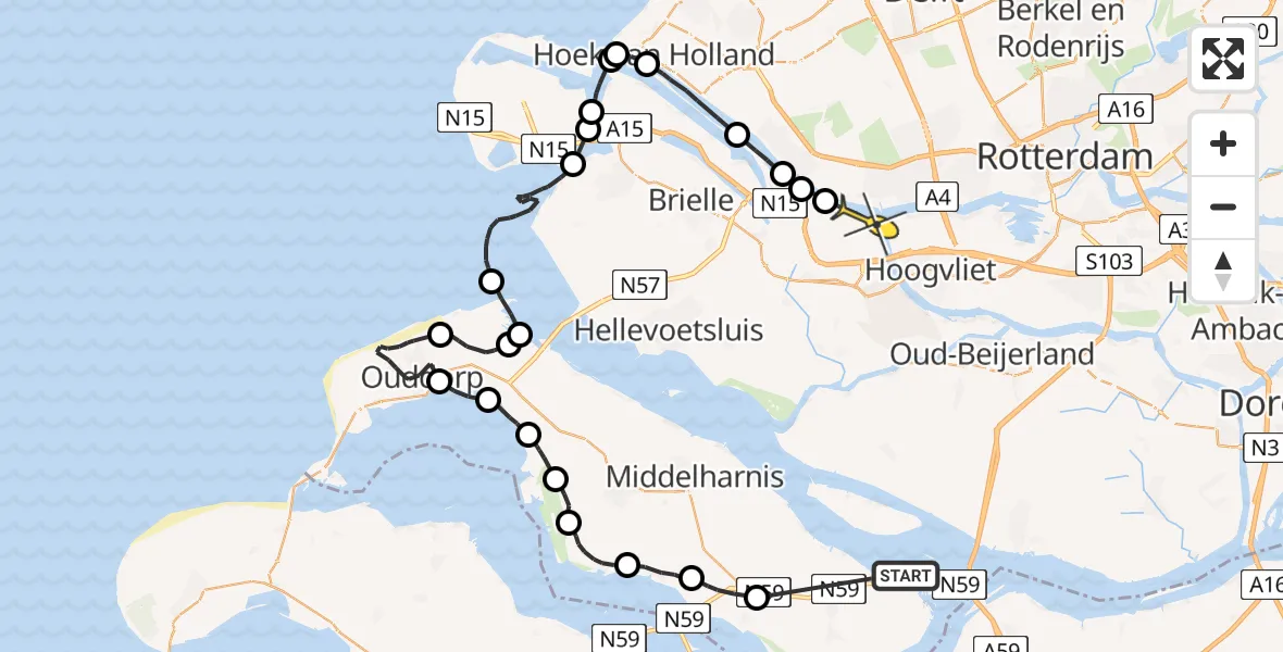 Routekaart van de vlucht: Politiehelikopter naar Botlek