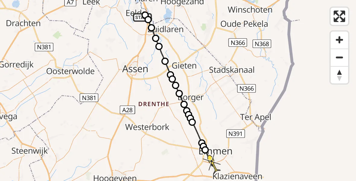 Routekaart van de vlucht: Lifeliner 4 naar Emmen