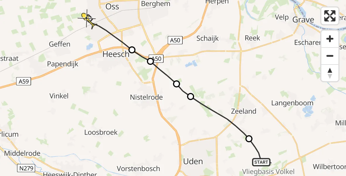 Routekaart van de vlucht: Lifeliner 3 naar Oss