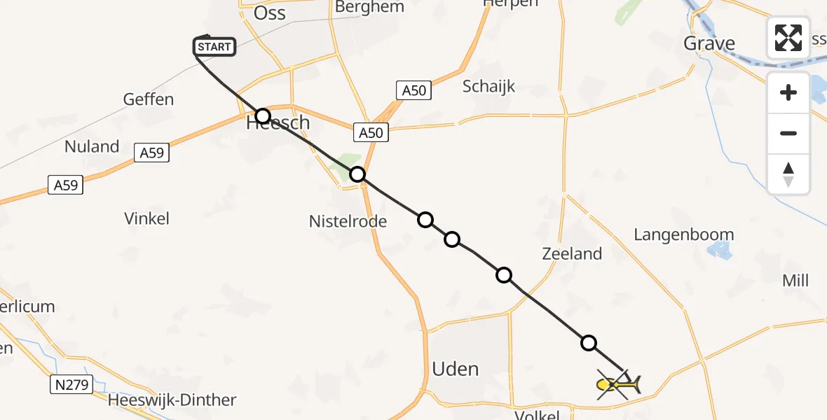 Routekaart van de vlucht: Lifeliner 3 naar Vliegbasis Volkel