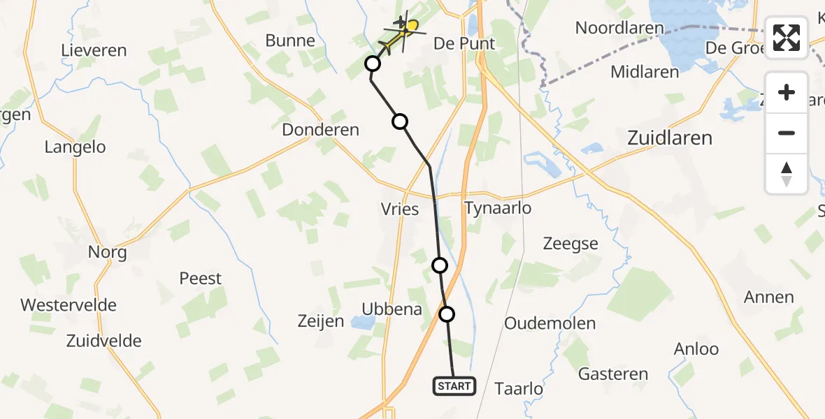 Routekaart van de vlucht: Lifeliner 4 naar Groningen Airport Eelde