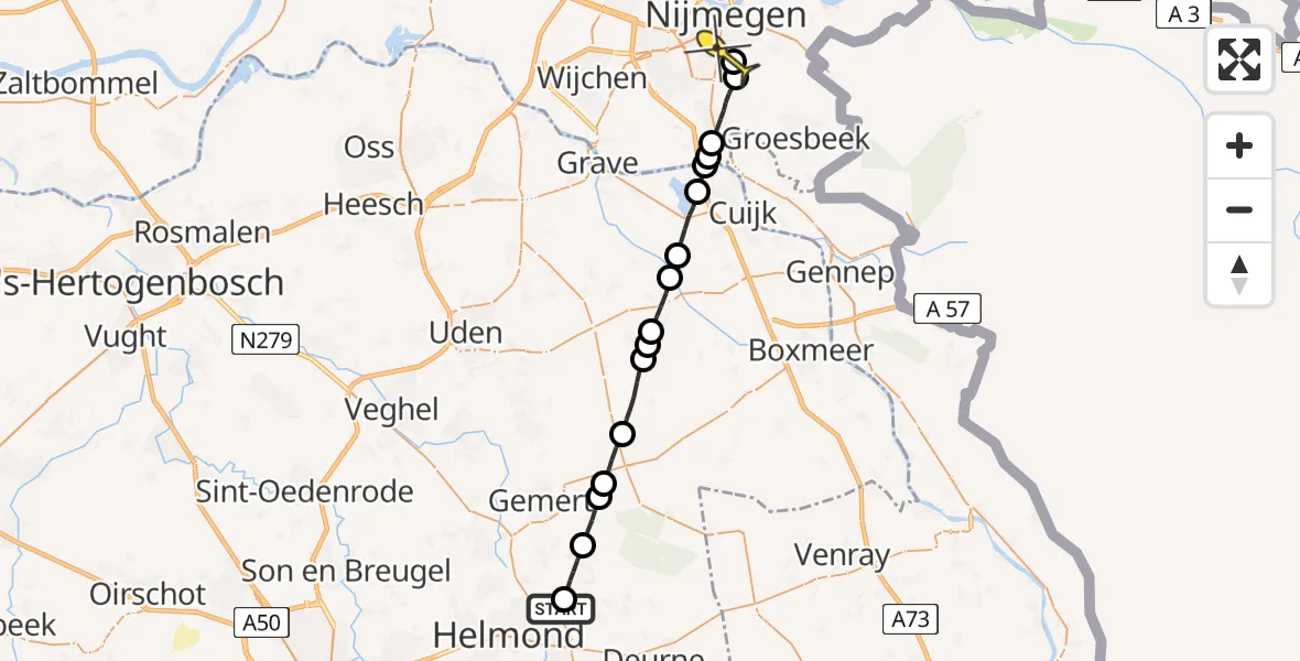 Routekaart van de vlucht: Lifeliner 3 naar Radboud Universitair Medisch Centrum