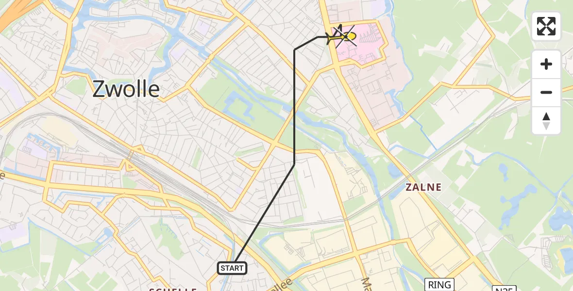 Routekaart van de vlucht: Lifeliner 1 naar Zwolle