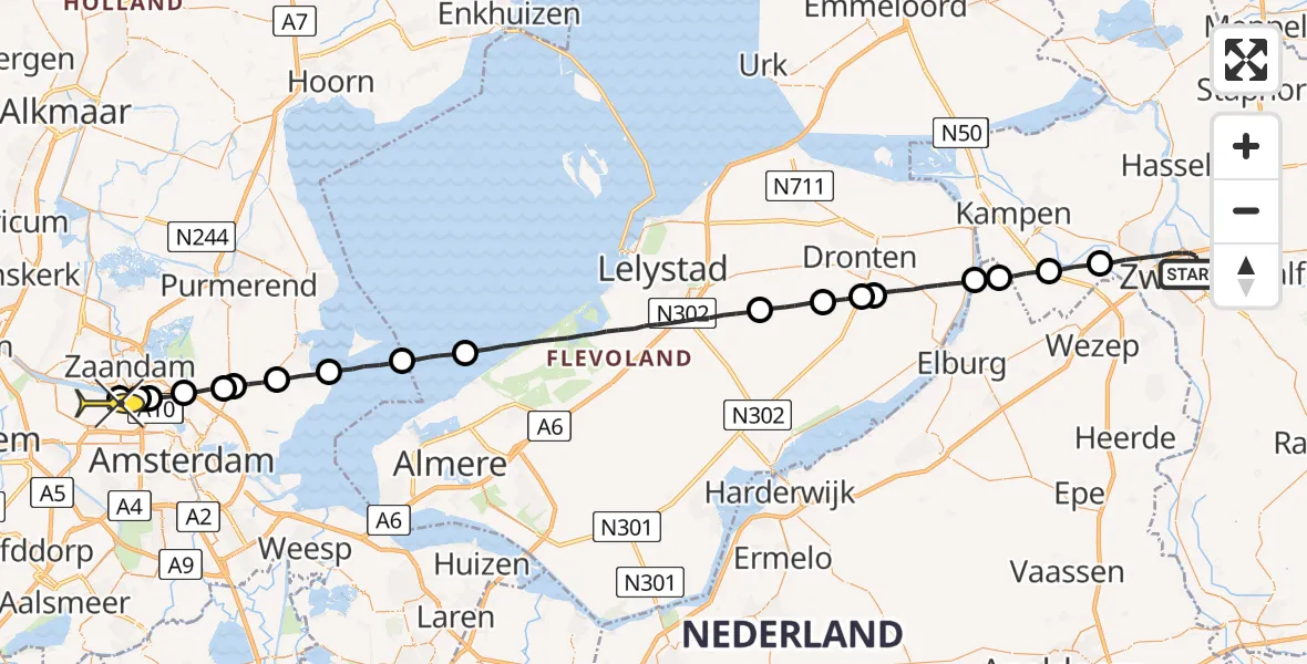 Routekaart van de vlucht: Lifeliner 1 naar Amsterdam Heliport