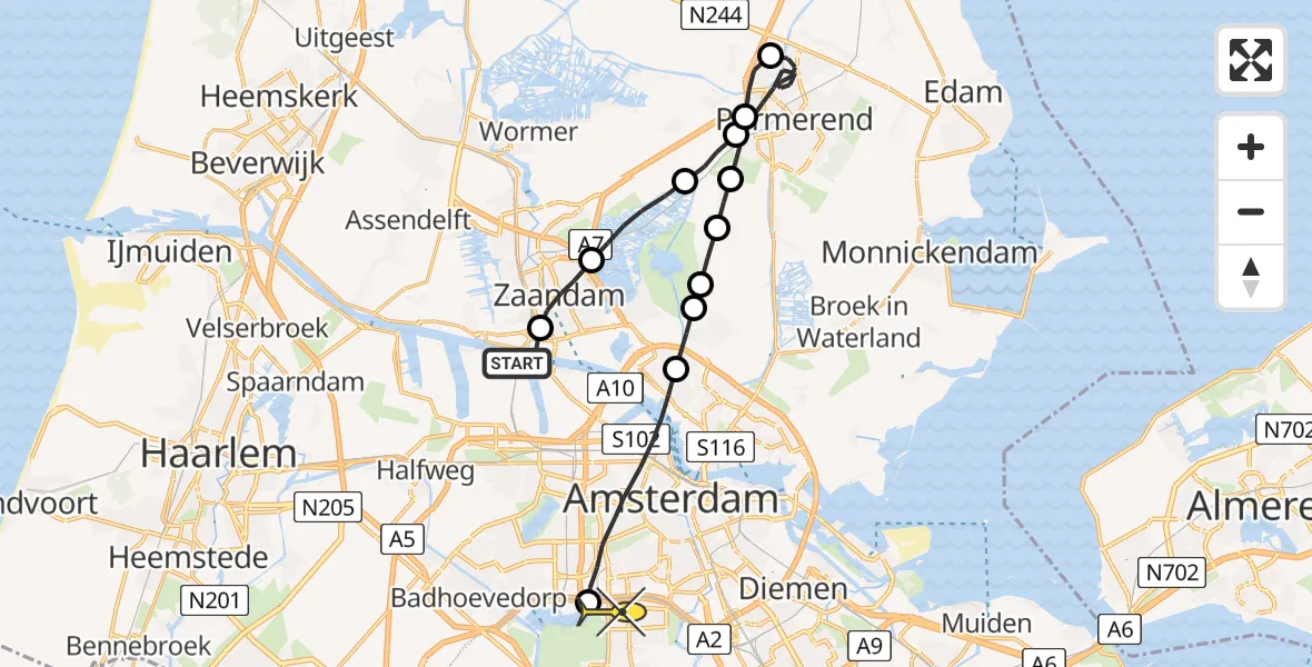 Routekaart van de vlucht: Lifeliner 1 naar VU Medisch Centrum Amsterdam