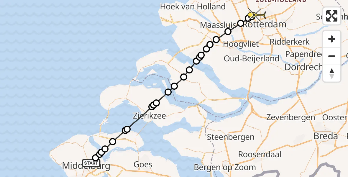 Routekaart van de vlucht: Lifeliner 2 naar Rotterdam The Hague Airport