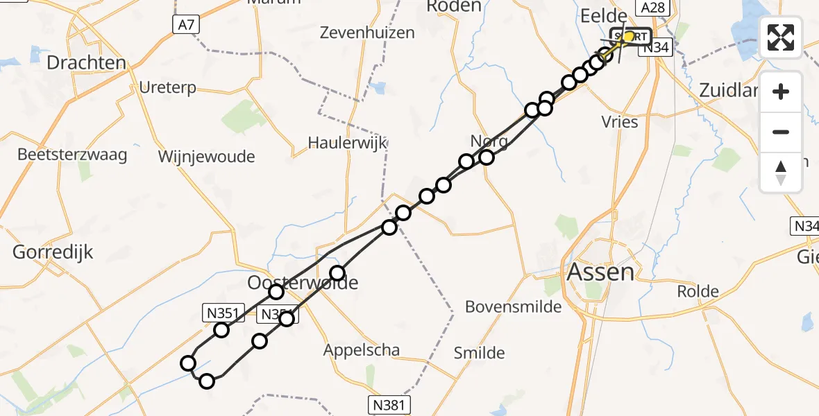 Routekaart van de vlucht: Lifeliner 4 naar Groningen Airport Eelde