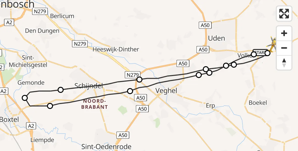 Vluchtroute Traumahelikopter Vliegbasis Volkel - Vliegbasis Volkel, 13 juli 2022, 23:12