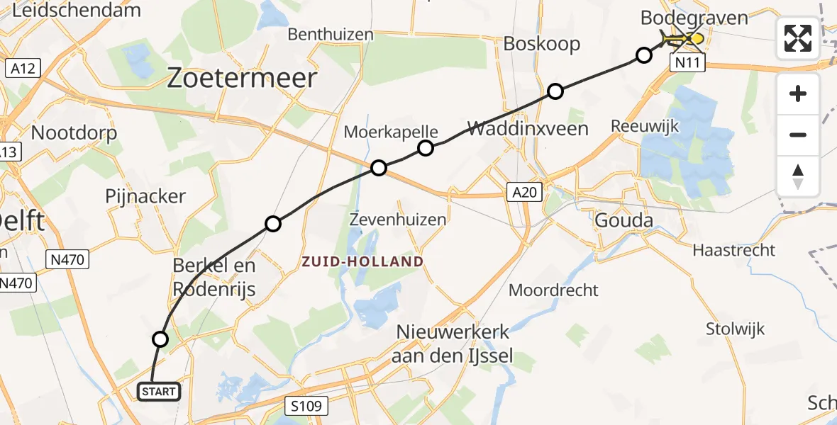 Routekaart van de vlucht: Lifeliner 2 naar Bodegraven