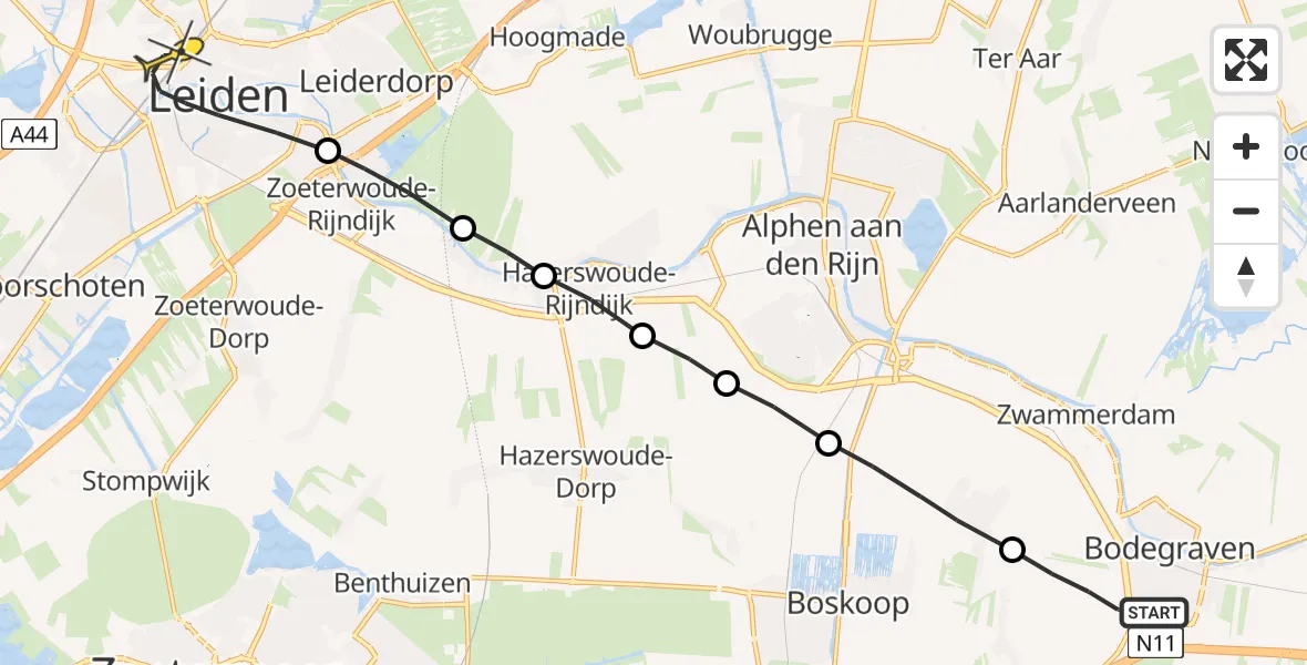 Routekaart van de vlucht: Lifeliner 2 naar Leiden