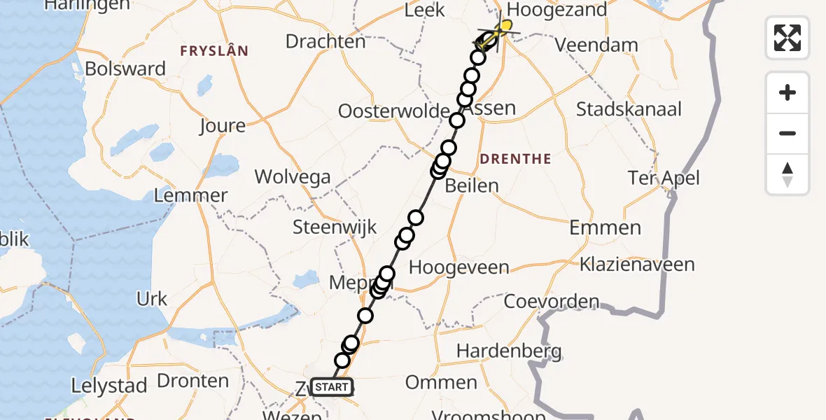 Routekaart van de vlucht: Lifeliner 4 naar Groningen Airport Eelde