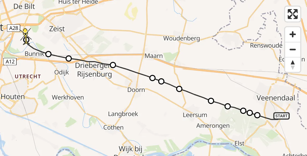 Routekaart van de vlucht: Lifeliner 3 naar Universitair Medisch Centrum Utrecht