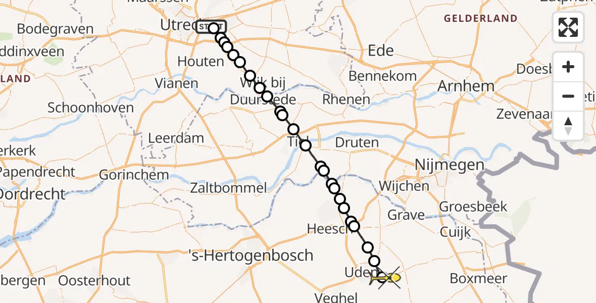 Routekaart van de vlucht: Lifeliner 3 naar Vliegbasis Volkel