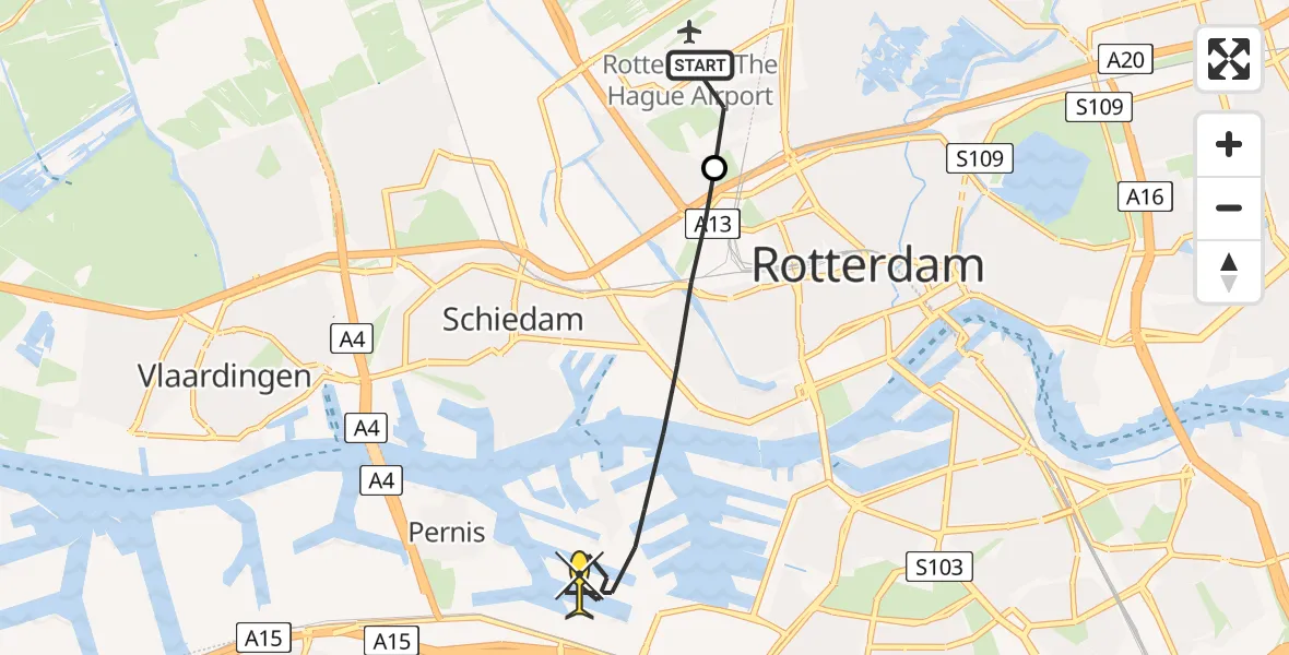 Routekaart van de vlucht: Lifeliner 2 naar Rotterdam