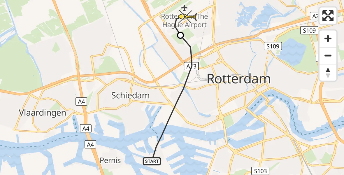 Routekaart van de vlucht: Lifeliner 2 naar Rotterdam The Hague Airport