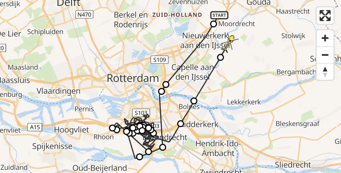 Routekaart van de vlucht: Politieheli naar Ouderkerk aan den IJssel