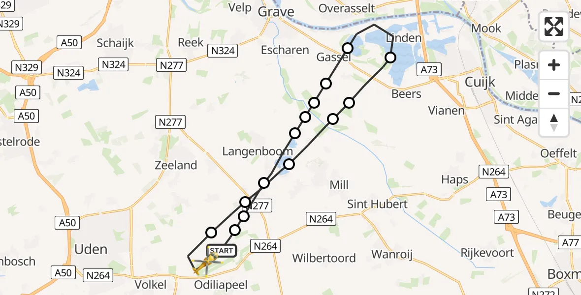 Vluchtroute Traumahelikopter Vliegbasis Volkel - Vliegbasis Volkel, 14 juli 2022, 07:36