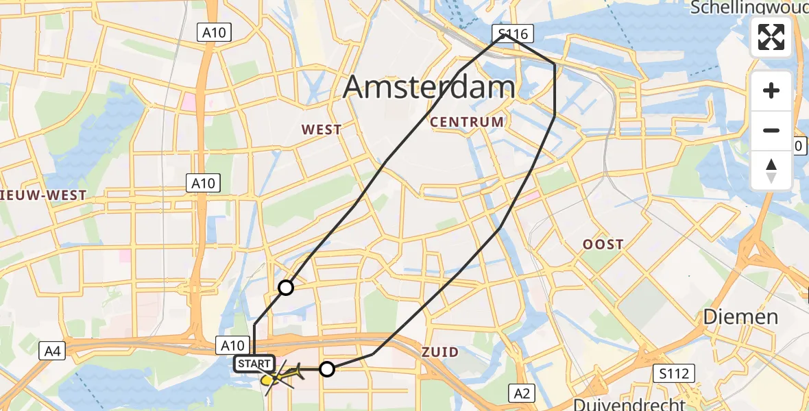 Routekaart van de vlucht: Lifeliner 1 naar VU Medisch Centrum Amsterdam