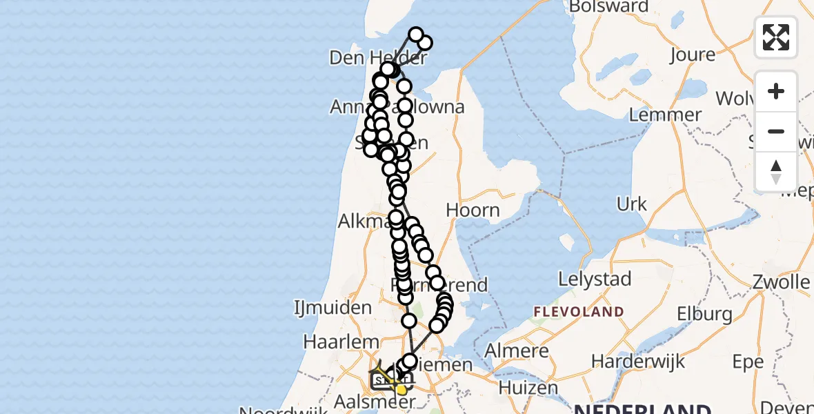 Routekaart van de vlucht: Politieheli naar Schiphol