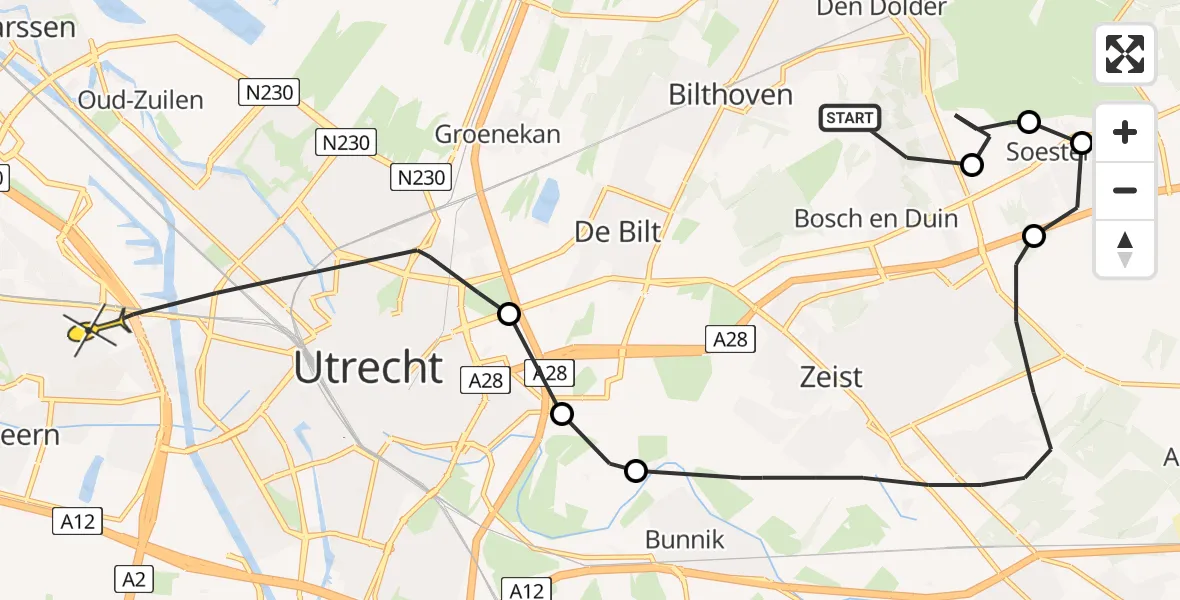 Routekaart van de vlucht: Politieheli naar Utrecht