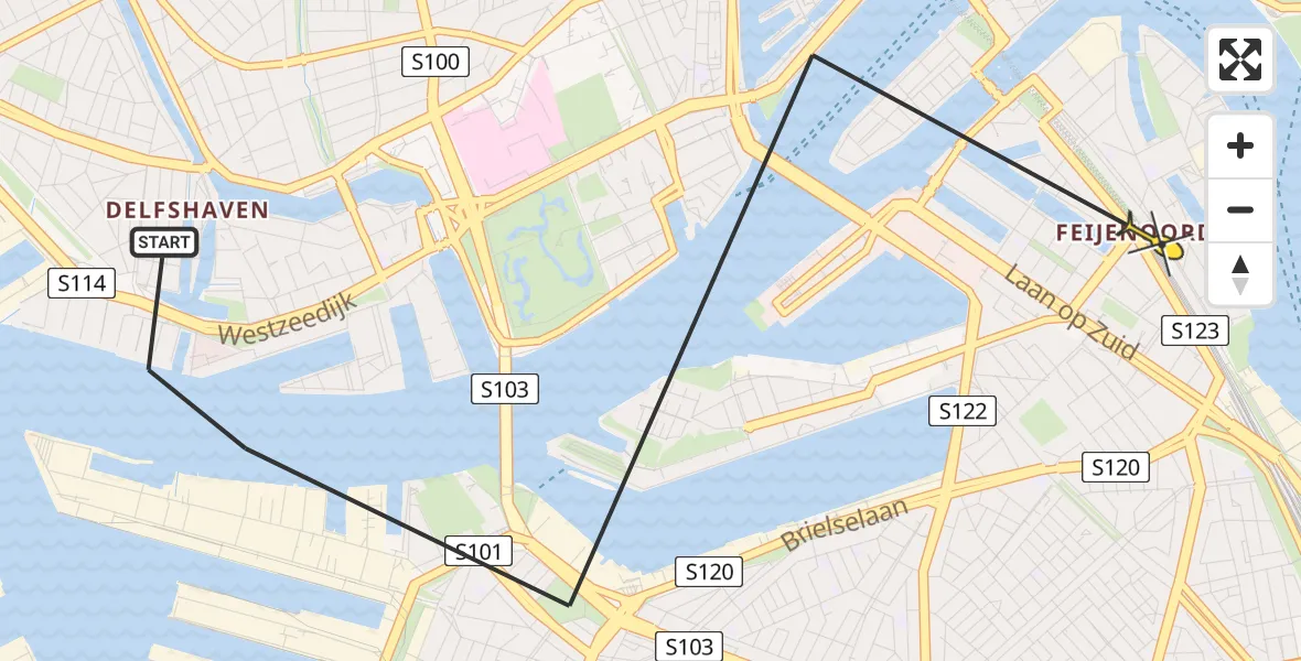 Vluchtroute Politiehelikopter van Rotterdam naar Rotterdam