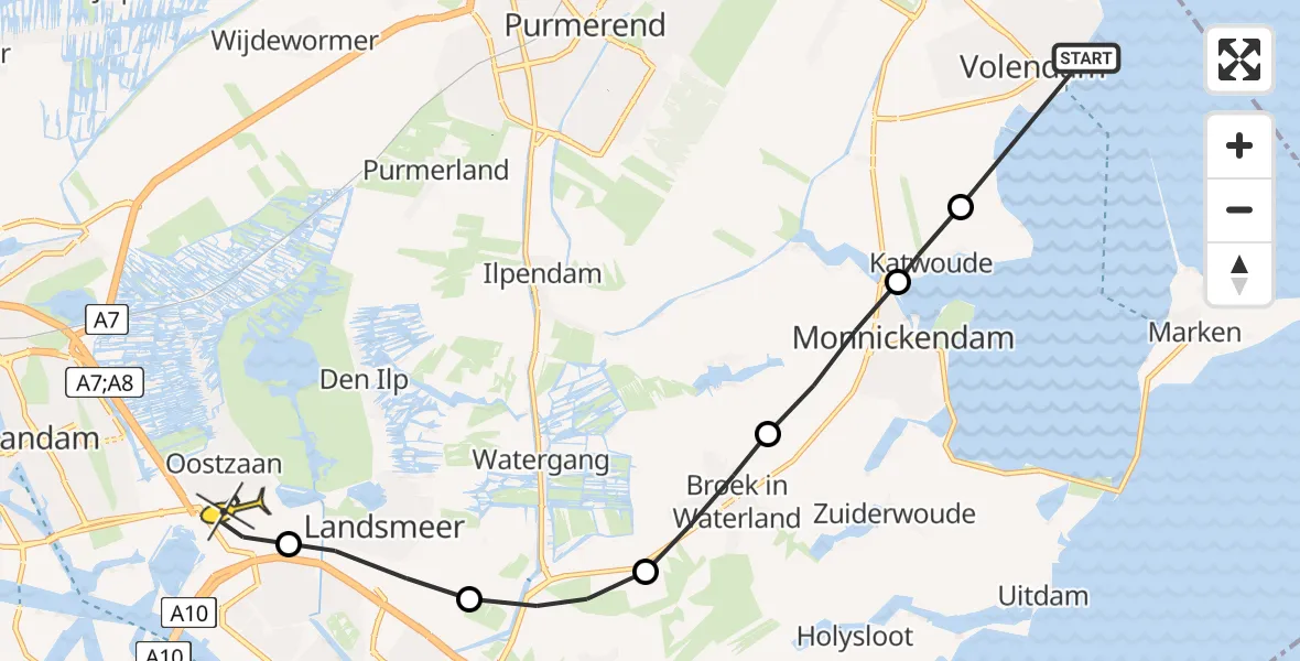 Routekaart van de vlucht: Lifeliner 1 naar Oostzaan