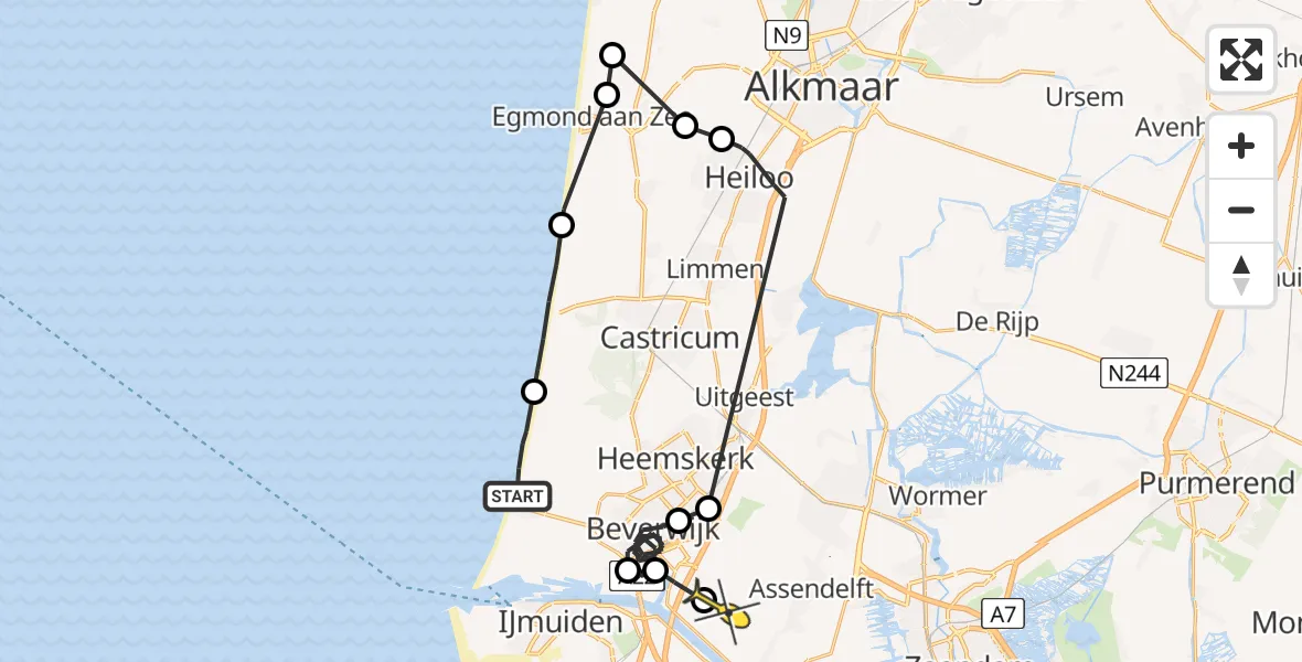 Routekaart van de vlucht: Politieheli naar Assendelft