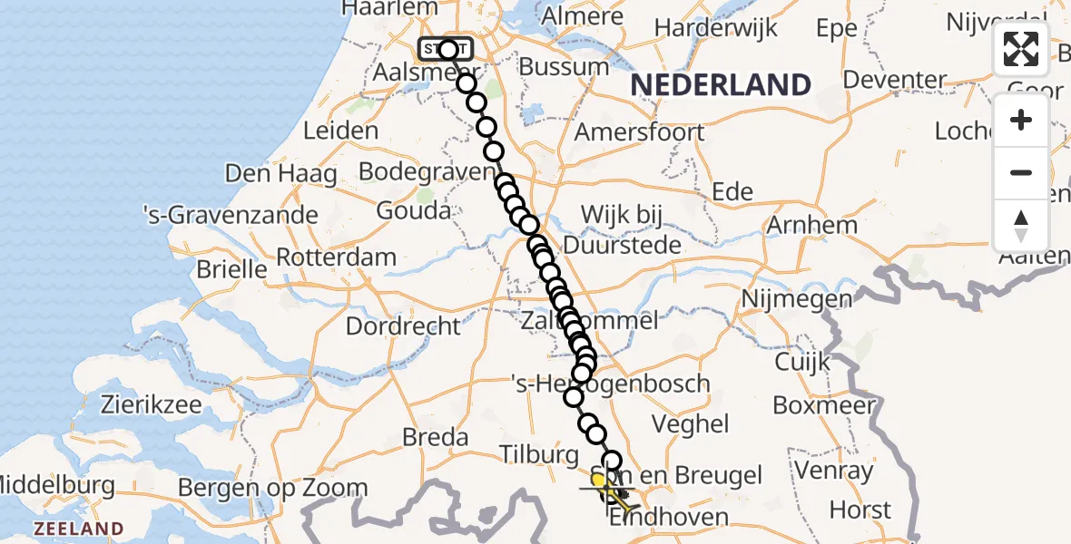 Routekaart van de vlucht: Politieheli naar Oirschot