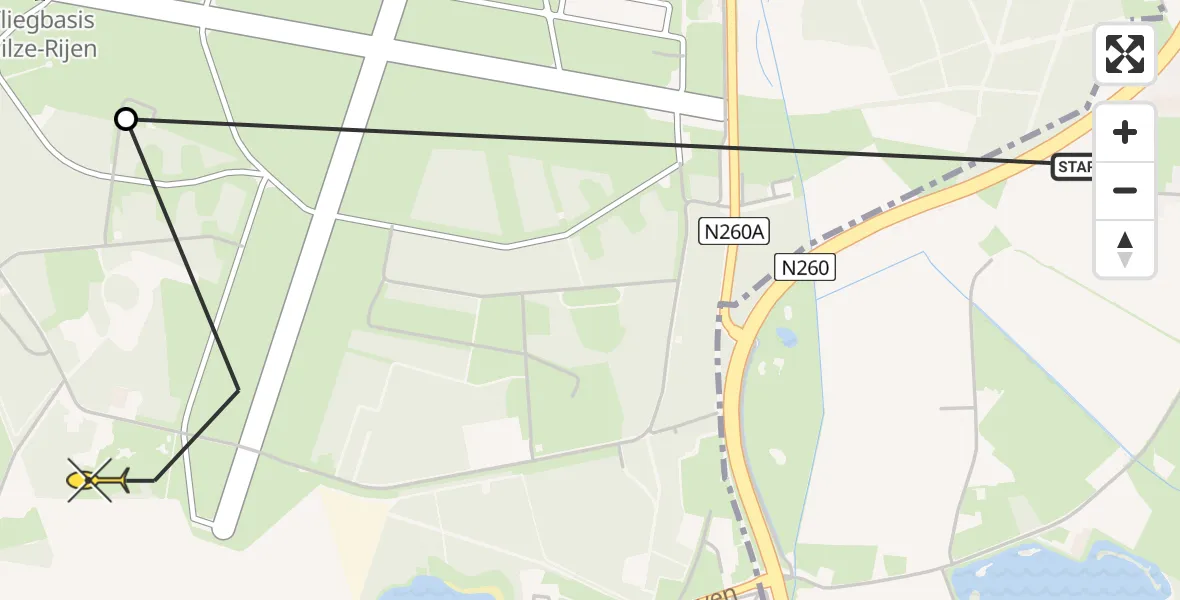 Routekaart van de vlucht: Politiehelikopter naar Vliegbasis Gilze-Rijen