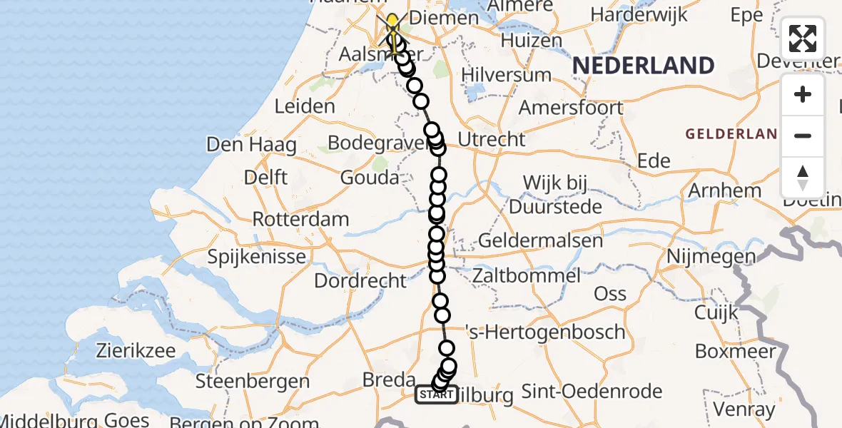 Routekaart van de vlucht: Politieheli naar Schiphol