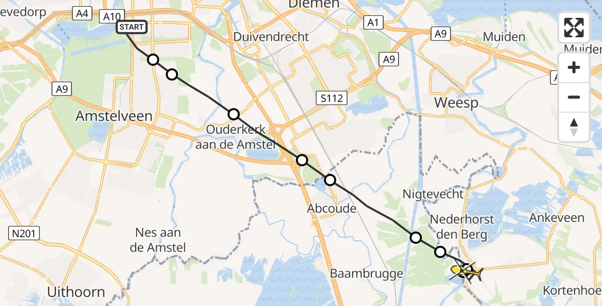 Routekaart van de vlucht: Lifeliner 1 naar Nederhorst den Berg