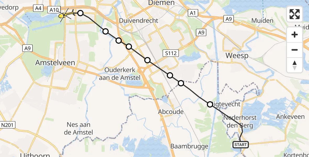 Routekaart van de vlucht: Lifeliner 1 naar VU Medisch Centrum Amsterdam