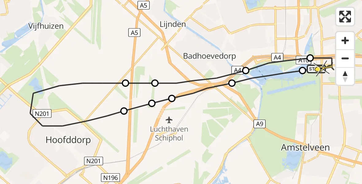 Routekaart van de vlucht: Lifeliner 1 naar VU Medisch Centrum Amsterdam