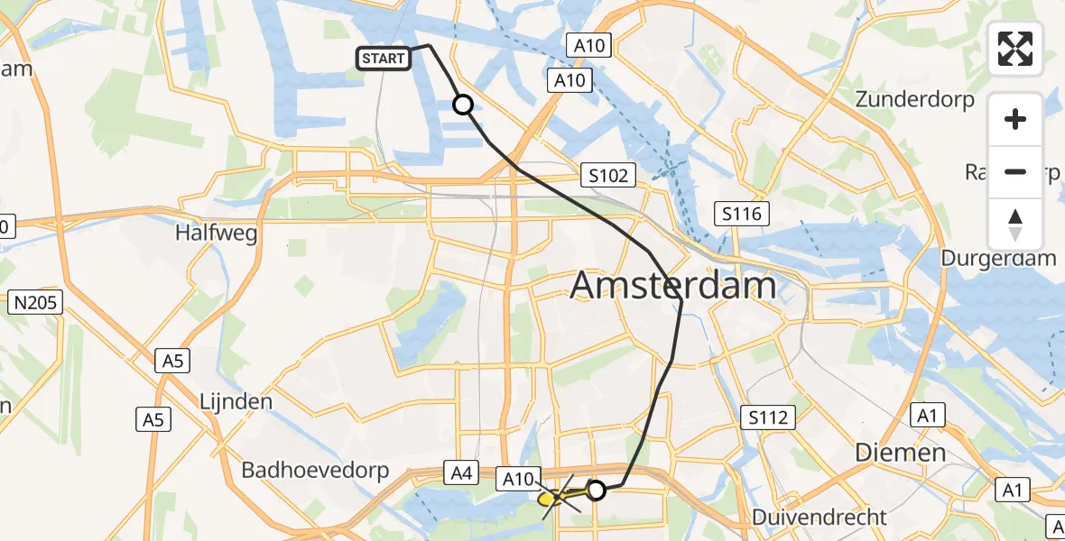 Routekaart van de vlucht: Lifeliner 1 naar VU Medisch Centrum Amsterdam