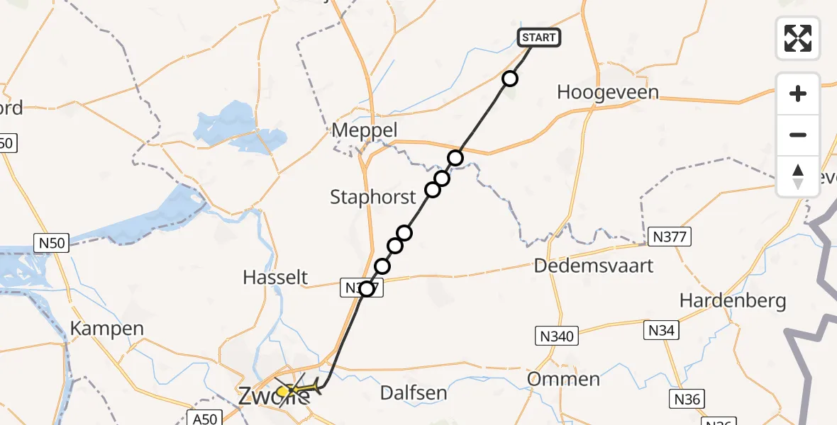 Routekaart van de vlucht: Lifeliner 4 naar Zwolle