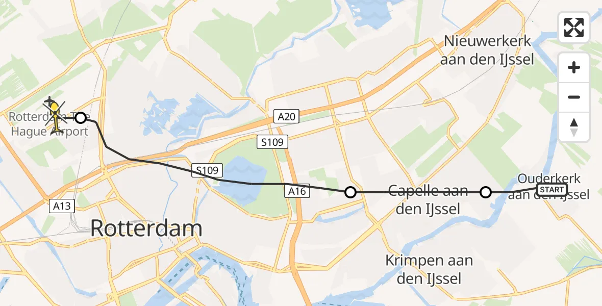 Routekaart van de vlucht: Lifeliner 2 naar Rotterdam The Hague Airport