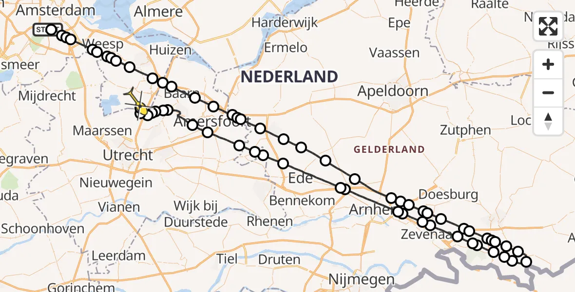 Routekaart van de vlucht: Lifeliner 1 naar Vliegveld Hilversum