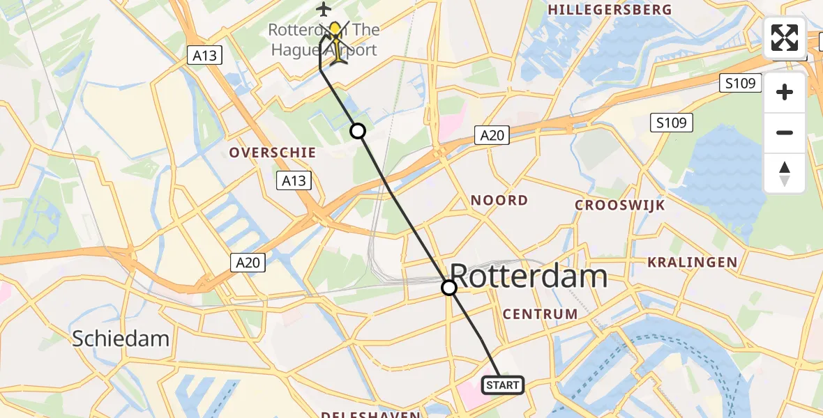 Routekaart van de vlucht: Lifeliner 2 naar Rotterdam The Hague Airport